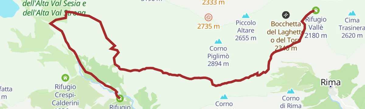 Route map: Grande Traversata della Valsesia: Tappa 7 Rifugio Pastore all'Alpe Pile